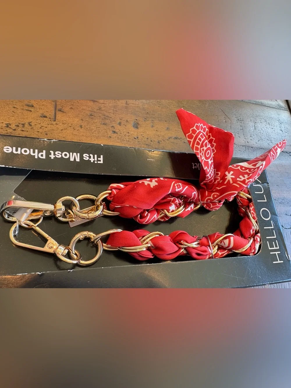 Hello Lux Red Bandana Chain Wristlet Phone Strap